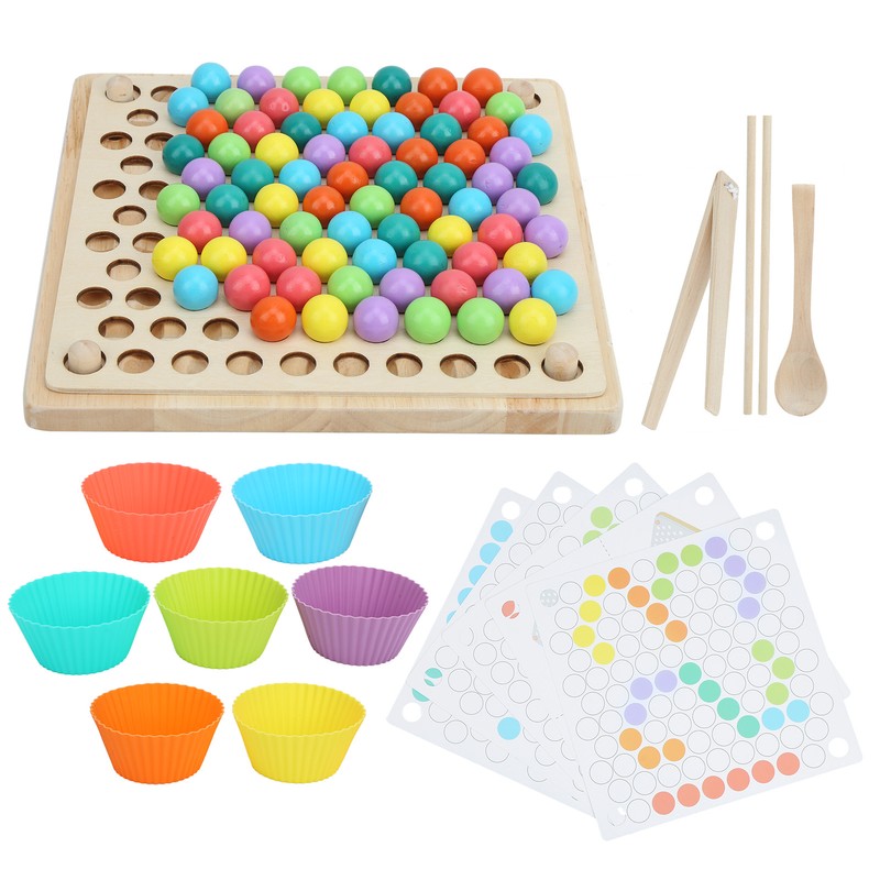 Children Wooden Clip Beads Puzzle Board Hands Brain Training Bead