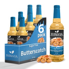 Sugar-Free Butterscotch Syrup by Syruvia 6-Pack, 25.4 fl oz, Wholesale Coffee Syrup Shops, Cafes, Baristas, Bistros, & Beverage Bars, Bulk Kosher & Gluten-Free