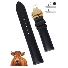 [vinacreations] Cowhide Genuine Leather Watch Strap D Buckle Quick Release Spring Bar Men's Calf Leather Replacement Watch Band with Leather Wrist Neck Deep Buckle Thick Replacement Strap Quick Change