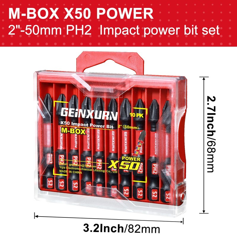 Geinxurn Impact Tough 2 in. #2 Phillips Screwdriver Bits Set,10