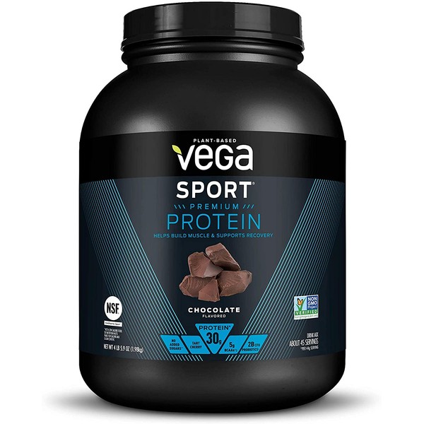 Vega Sport Premium Protein Powder, Chocolate, Plant Based Protein Powder Post Workout - Certified Vegan, Vegetarian, Keto-Friendly, Gluten Free, Dairy Free, BCAA Amino Acid (45 Servings / 4lbs 5.9oz)