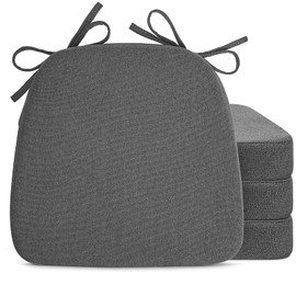 Sunsleek Chair Cushions for Dining Chairs, D-Shaped Seat Cushions with Removable Washable Cover and Ties, Chair Pads for Kitchen, Indoor Dining Room, Patio Chairs, 17'' x 16'', Set of 4, Dark Grey