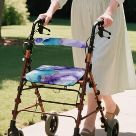 ASQVTIFE Rollator Walker Seat and Backrest Covers for Men Women Purple Marble Walker Seat Cover with Arm Rest Soft Dust Cover for Seniors in Assisted Living 2 Piece Accessories Decor