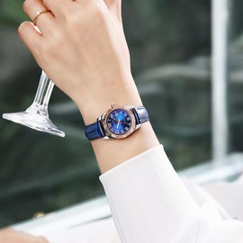 VXFAIZY Women's Classic Easy Read Time Watch Calendar Watch for Women Water Resistant (Blue Silver-Rosegold)