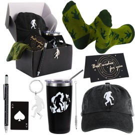 8 Pieces Big foot Gift Sasquatch Gifts Christmas Gifts for Men Sasquatch Lovers Gifts Dad Grandpa Christmas Birthday Gifts Box Set with Insulated Tumbler Baseball Cap Socks (Sasquatch)