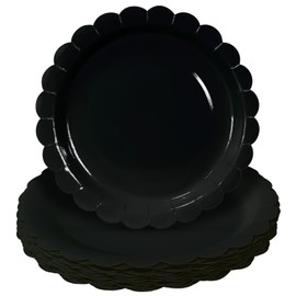 HEIPINIUYE 50 Pieces Black Paper Plates 7 Inch Black Scalloped Plates Disposable Dinner Plates for Wedding Baby Shower Birthday Party Dessert Plates