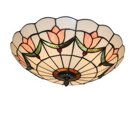 Skyweel 16 Inch Tiffany Style Stained Glass Ceiling Light Flush Mount Ceiling Light Vintage Chandeliers Pendent Light Fixtures (16 Inch Pink)