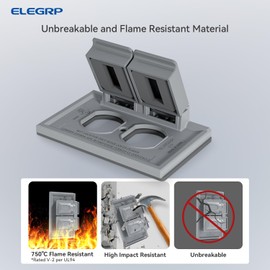 ELEGRP Horizontal Outdoor Cover for Duplex Receptacles, 2-Hole Weatherproof Wall Plate, Outdoor Electrical Outlet Cover, Standard Size 1-Gang 4.55” x 3.02”, Thermoplastic, 1 Pack, Grey