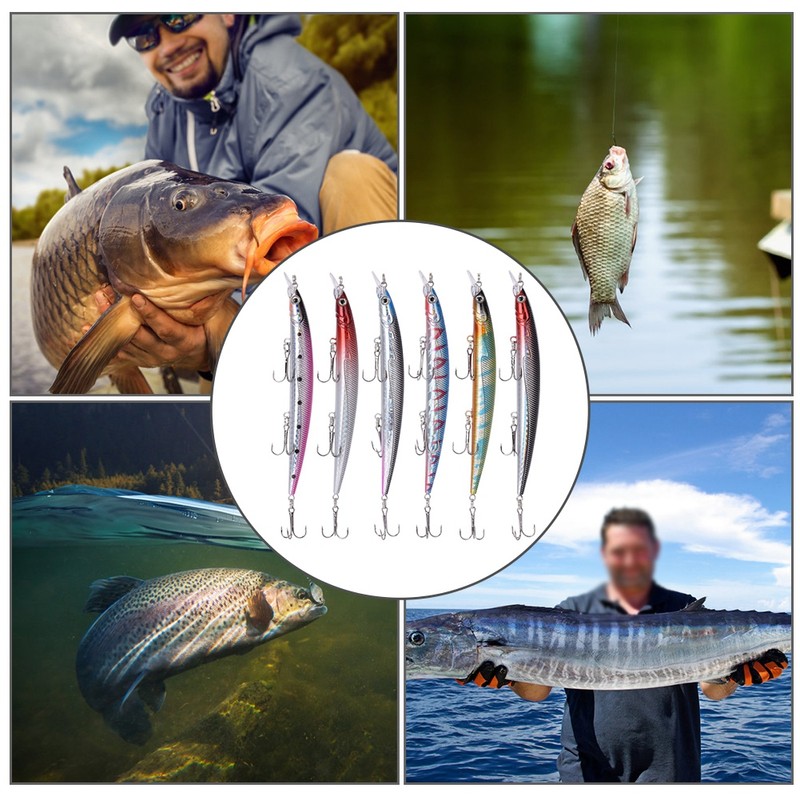 6 pcs 13.5cm/13.5g Freshwater Saltwater Fishing Lures Plastic Hard Baits