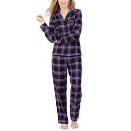 PajamaGram Flannel Pajamas Women - Pajama Set For Women, Black Plaid, MD