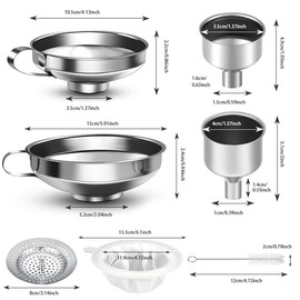 8 Pieces Stainless Steel Funnels Set,Wide Mouth Canning Funnel Mesh Strainer Mesh Filter Metal Household Canning Funnels for Filling Bottles Oil Power Jam Grains Dry & Wet Ingredients