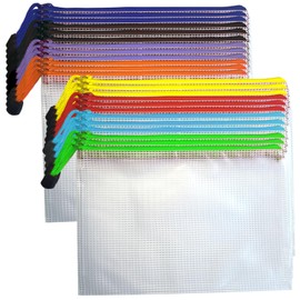 Plastic Zip Wallets A5 Folder - 24 PCS A5 Zip Wallets A5 Zipped Wallets Small Zip Bags A5 Zip Lock Bags Mesh Document Wallet Zipper Extra Thick Puzzle Bags, 8 Colors