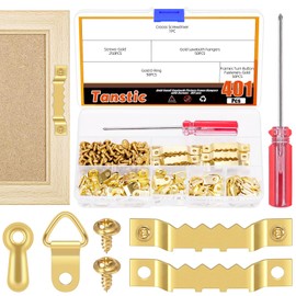 Tanstic 401 Pieces Picture Hanging Kit, Sawtooth Picture Hanger, Triangle Ring, Picture Hanger, Turn Button Fasteners with Screws and Screwdriver for Hanging Pictures, Photos (Gold)
