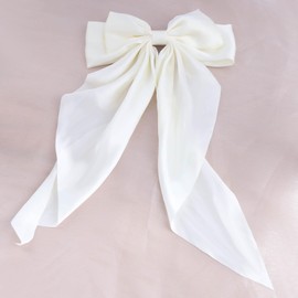 Iaceble Vintage Bow Hairclip Barrette Large Ribbon Bow Hair Clips Silk Satin Hair Barrette Clips Long White Bow Hair Clip Barrettes French Satin Hairclip Decorative Hair Accessories for Women
