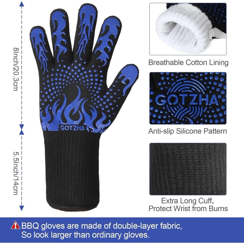 Extra Long 14-Inch BBQ Gloves - Comfortable Heat Resistant Silicone