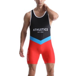 Men's Wrestling Suit Tight Sportswear One Piece Sleeveless Training Gym Weightlifting Bodysuit Navy Red Blue M