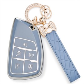 for Chevy Key Fob Cover - Soft TPU Protection Case with Keychain for 2021-2025 Chevy Suburban Tahoe GMC Yukon Denali Silverado Buick Enclave Smart Remote Key Shell （5 Buttons Blue）
