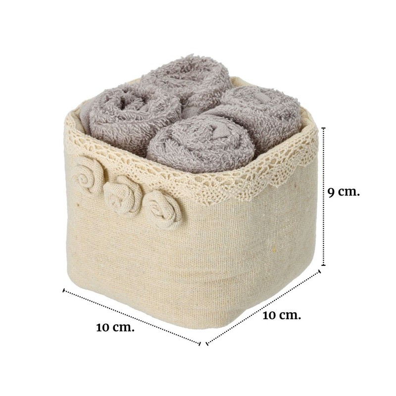 Casatessile Bathroom Lavette with Fabric Basket Set of 4 Roses