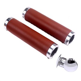 UPANBIKE Bike Grips Leather Double Lock On Grip Fit 22.2mm Handlebar For Mountain Bike Road Bicycle Fixed Gear Bike(Honey Brown)