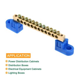 sourcing map Terminals Earth Rail Screw Block Barrier Brass 12 Positions for Electrical Distribution Blue