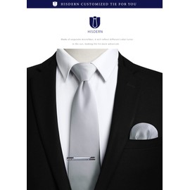 HISDERN TA-004S Wedding Necktie, Silver, Men's Necktie Square Set, Business, 3-Piece Set, Tie Clip, Luxury Gift Box Included, Gentlemen, For Formal Dresses, School Entrance Ceremonies, Graduation