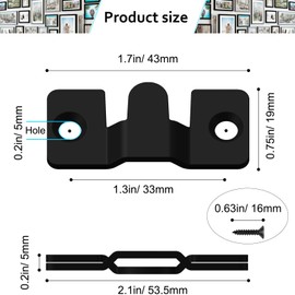 24 Pack Flush Mount Brackets 1.7in x 0.75in Black Stainless Steel Interlock Hook Picture Hanging Buckle, Heavy Duty Photo Hanger Sectional Connector Wall Mounting DIY Brackets with Screws