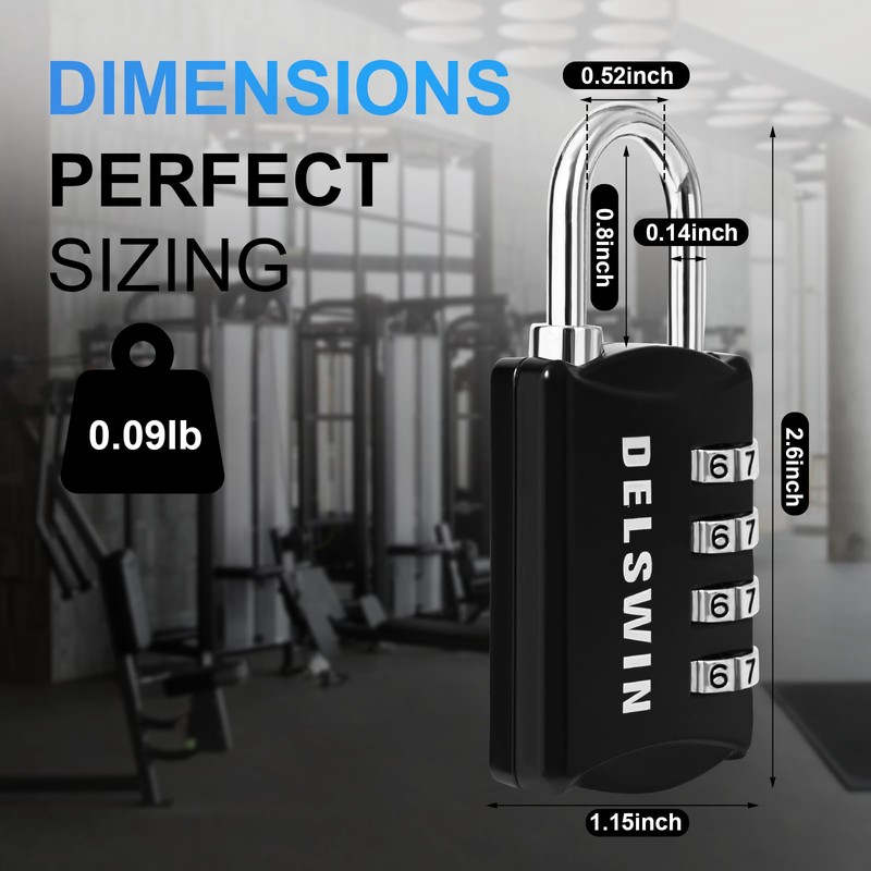 DELSWIN Combination-Padlock 4-Digit-Gym-Locker-Lock - 12 PCS Resettable Combo Lock for