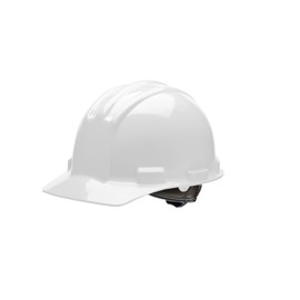 Bullard 3-Rib S51 Flat Front Cap Style Safety Hard Hat with 4-Point Ratchet Suspension and Cotton Brow Pad, White