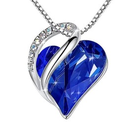 Angel's Finery Dazzling Love Heart Pendant Birthstone Crystals Necklace Comfortable Adjustable Fit Women Australia Stock Women's Birthday EOFY Extended Jewelry (Dark Cobalt Blue)