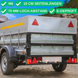 Car Trailer Reflector Triangle, 2 Pack, Red Reflectors for Trailer Board, 5.9" x 5.9" x 5.9" each side, 70 mm Hole Spacing, E-approved, for Screwing, Right and Left Rear Trailer Reflectors, Tail-Light