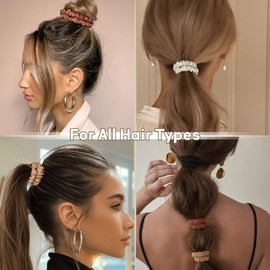 Satin Scrunchies 4 Pack – Non-Slip Hair Ties for Women, Small Thin Satin Hair Scrunchies for Sleeping & Everyday Use, Black + Champagne + Brown + Beige