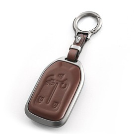 OFFCURVE Compatible with GMC Key Fob Cover Key Fob Case for Chevy Suburban Tahoe Terrain Acadia Yukon Silverado GMC Sierra 1500 2500HD 3500HD Car Accessories Smart Key Protector, Brown