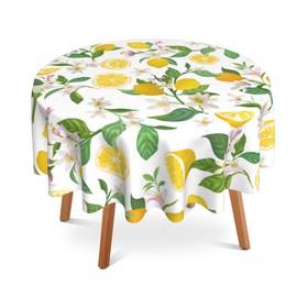 UIUPRO Lemon Round Table Cloth 60 Inch,Tropical Fruit Leaves Flowers Tablecloth Waterproof Stain Resistance Wrinkle Polyester Circle Table Cover for Home Kitchen Dining Party Camping Pinic Decor