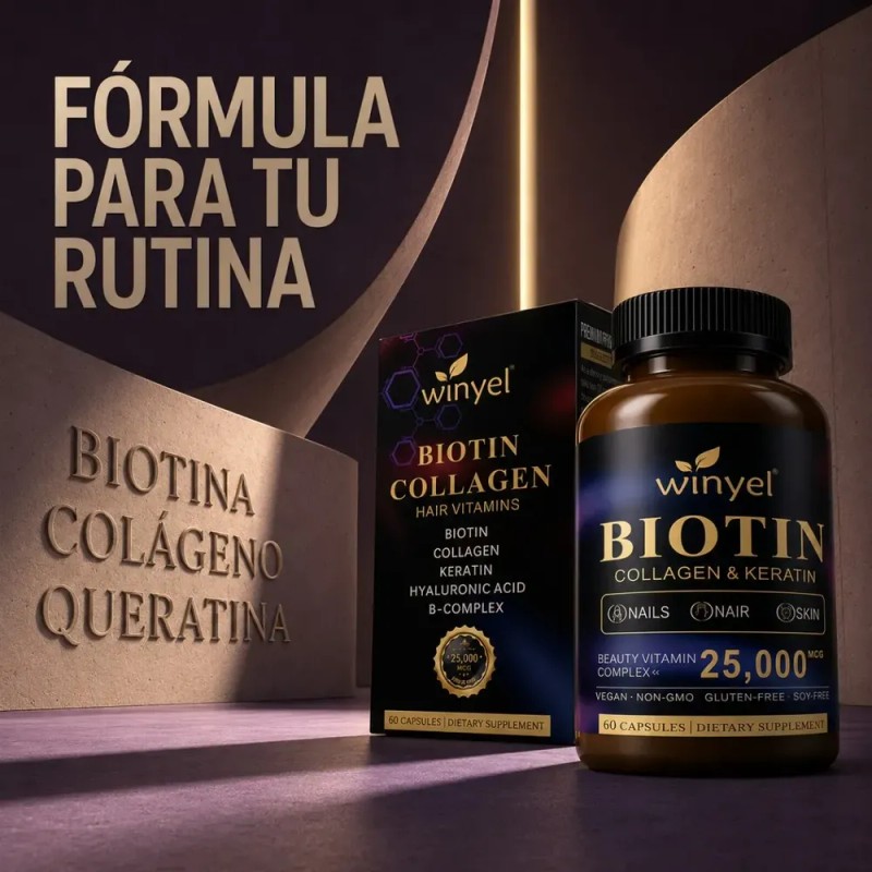 Biotina Winyel Complejo B Colágeno Queratina 60 Cápsulas