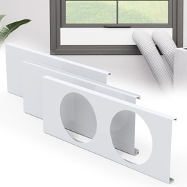Chiligent Dual Hose Portable Air Conditioner Window Kit, 5.9" Diameter Portable AC Window Vent Kit with Foam Seal Strip, Adjustable Window Seal Plates for Vertical & Horizontal Windows, White