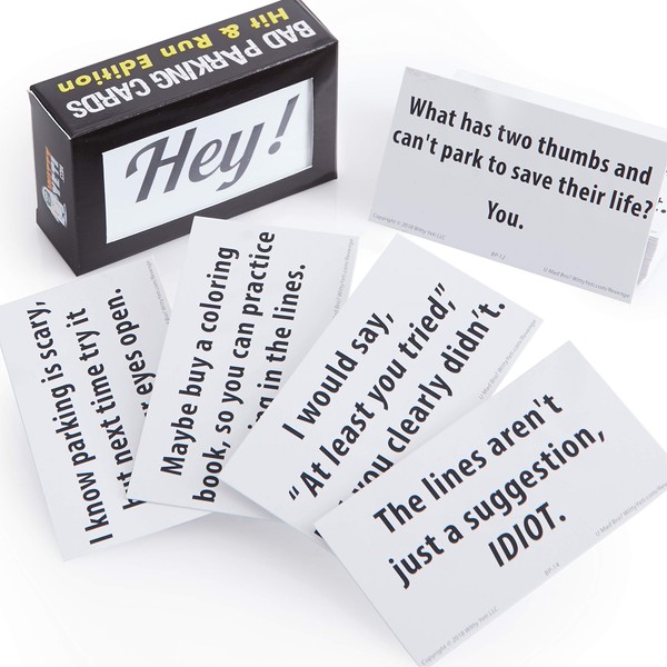 Super Hilarious, Bad Parking Cards 50 Pk. Get Revenge With Family-Friendly Novelty Notes. Feel the Satisfaction of Pranking Idiot Parkers With Funny Notices. Gag Cards Are Great Xmas Stocking Stuffers