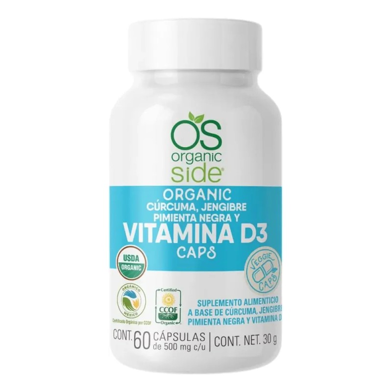 Vitamina D3 Con Cúrcuma, Jengibre Y Pimienta Organic Side