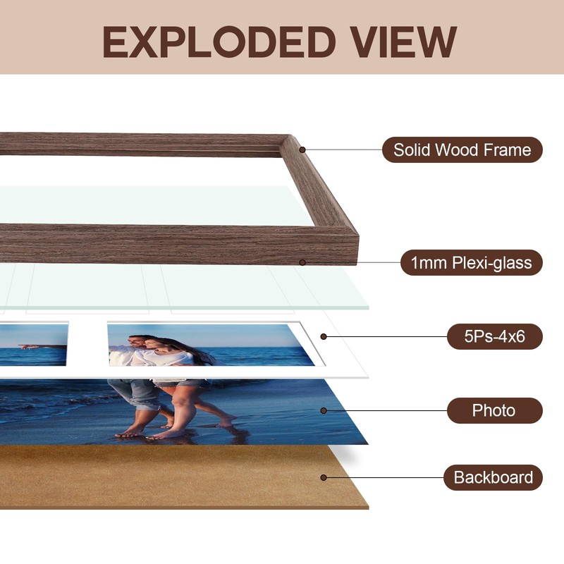 Gmllary 11x14 Collage Picture Frame Walnut, 5-4x6 Photo Frame, 1