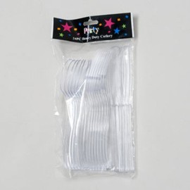 CUTLERY PLASTIC 24CT CLEAR HEAVY DUTY SPOON/FORK/KNIFE, Case Pack of 36