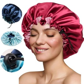 2 Pcs Big Shower Cap Elastic Band Waterproof Bath Caps Adjustable Double Sided Reusable Oversized Bonnet