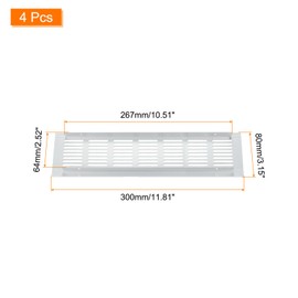 sourcing map Air Vents Cover, 4Pcs 300 x 80mm - Aluminum Alloy Mesh Air Return Vent Cover, Rectangle Louvered Ventilation Grille for Shoe Cabinet Wardrobe (Silver)
