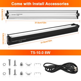 Homnebila T5 UVB Reptile Light Fixture, UVA Light for Reptiles Bearded Dragon, 10.0 Bulb Therapy Terrarium Lamp Kit for Lizard Chameleon Gecko Turtle 8W