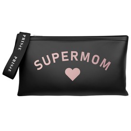Super Mom Mum Clutch Bag, Rose Gold Gift for Mum, Travel Cosmetics Womens Makeup Bag, Birthday Bag Pouch Accessories (Black)