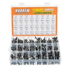 HUAREW 24 Values 600 Pcs 0.1 uF to1000 uF MFD 10 16 25 50 V volt Aluminum Electrolytic Capacitor Assortment Kit
