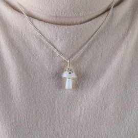 Tsnamer Mushroom Crystal Necklace Wire Wrapped Crystal Mushroom Pendant Necklace for Women Jewelry Gifts (Opalite)