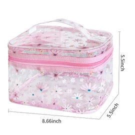 TotePrint Waterproof Cosmetic Bag with Floral Pattern, Waterproof, 22 x 14 x 14 cm, Transparent Toiletry Bag with Zip, Pink + Small Flowers, Modern