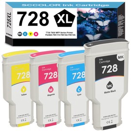 SPLENDIDCOLOR 728 728XL Ink Cartridge 4 Set High Yield F9J68A F9K17A F9K16A F9K15A Black Cyan Magenta Yellow Replacement for DesignJet T830 MFP T730 Large Format Plotter Printer