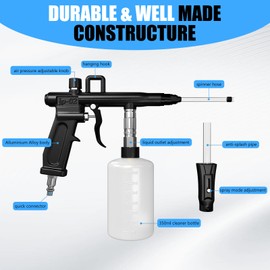 Car Cleaning Gun, Wet and Dry Auto Cleaning Interior Detailing Air Blow Gun, High Pressure Car Cleaning Tool for Car Roof, Upholstery Seats, Carpets, Works with Air Compressor