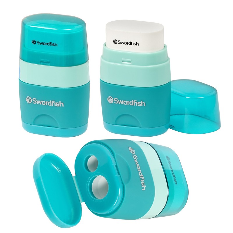 Swordfish ‘Twin Combo’ Double-Hole Pencil Sharpener and Eraser [Pack of