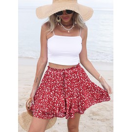 Skorts for Woman, Y2K Mini Skirt Built-in Shorts Floral Cute Summer Shorts Hot Days Floral Red M